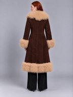 1970s Vintage Brown Penny Lane Long Coat With Cream Mongolian Fur