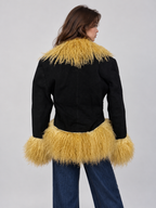 Women’s Black Suede Penny Lane Jacket with Golden Mongolian Fur Trim