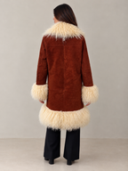 1970s Style Tan Brown Penny Lane Coat with Cream Mongolian Fur Trim
