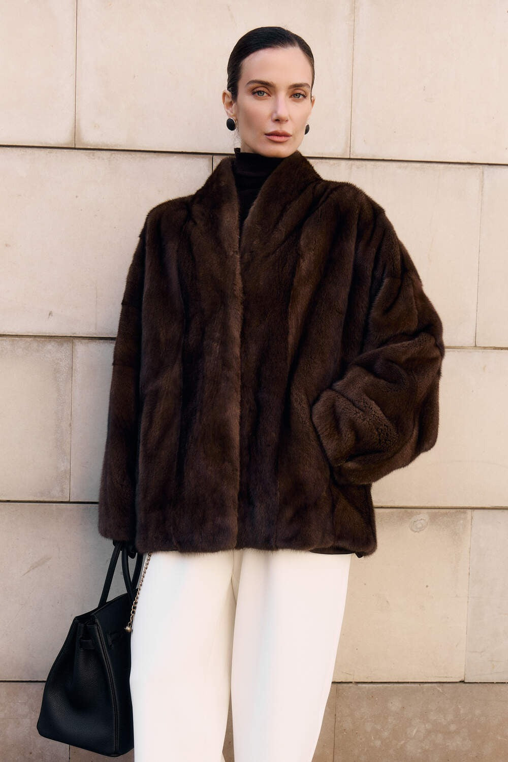 Women’s Dark Brown Mink Jacket  – Relaxed Oversized Winter Coat