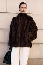 Women’s Dark Brown Mink Jacket  – Relaxed Oversized Winter Coat