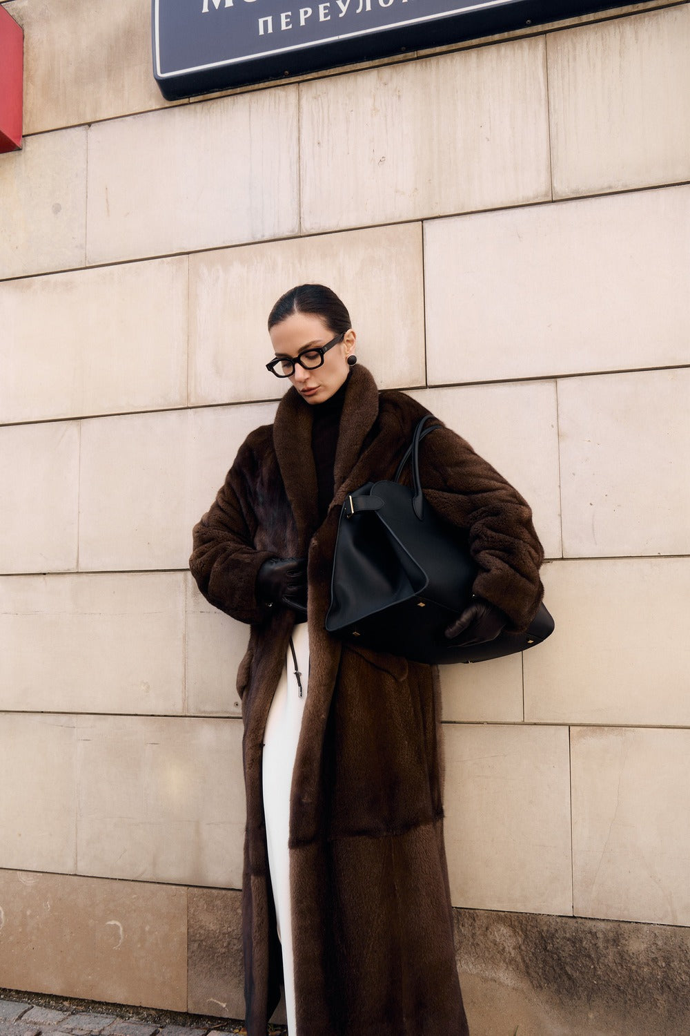 Women’s Long Dark Brown Mink Coat with Belt and Shawl Collar