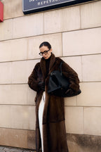 Women’s Long Dark Brown Mink Coat with Belt and Shawl Collar