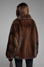 Women’s Chocolate Brown Mink Fur Jacket with Plush Statement Collar