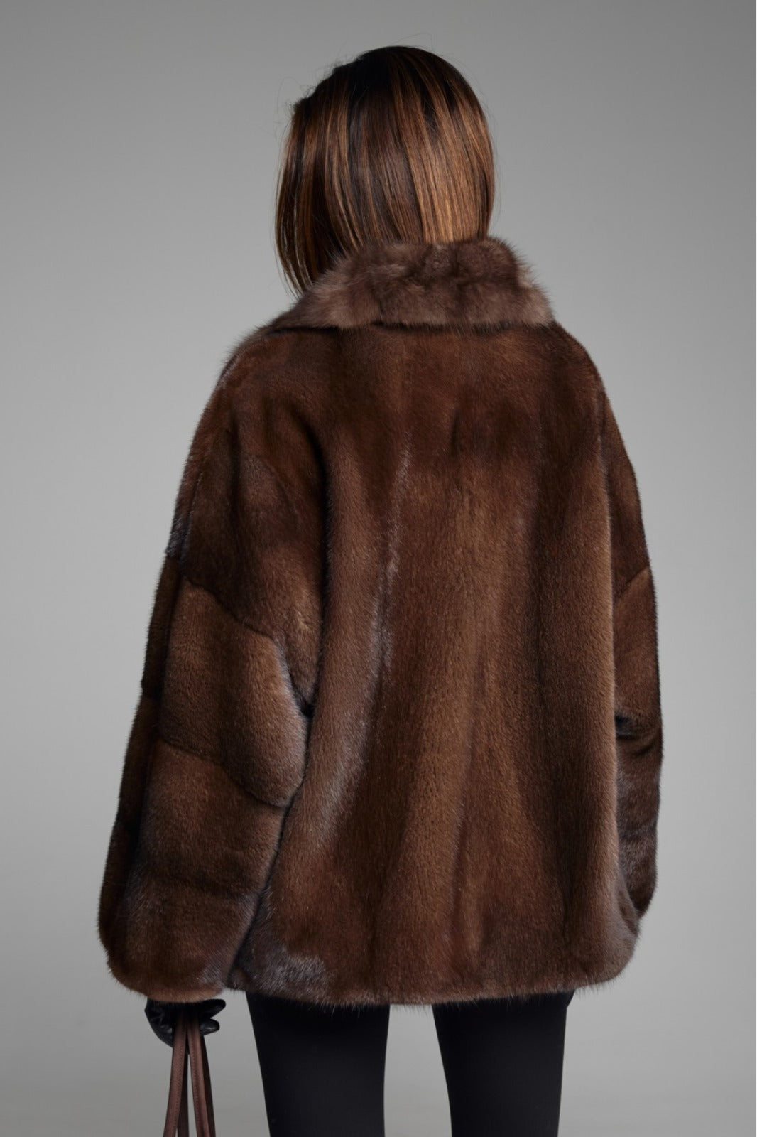 Women’s Chocolate Brown Mink Fur Jacket with Plush Statement Collar