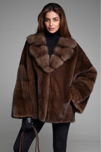 Women’s Chocolate Brown Mink Fur Jacket with Plush Statement Collar