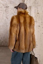 Women’s Golden Brown Fox Fur Jacket with Shawl Collar
