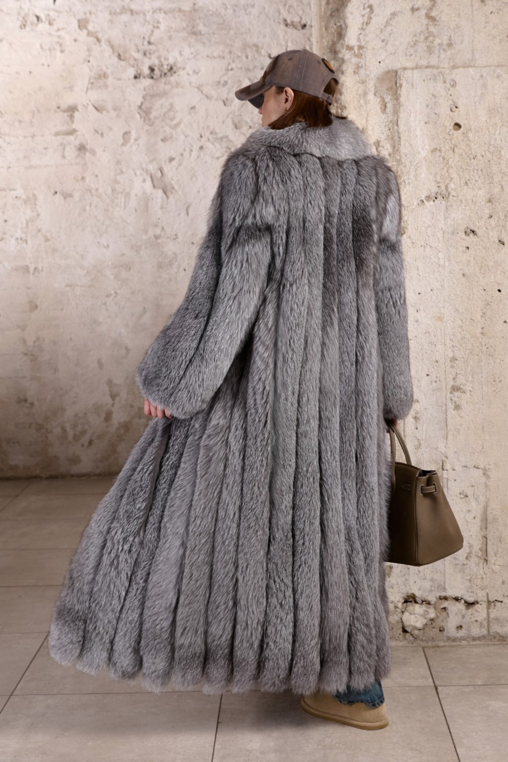 Women’s Silver Fox Fur Coat with Oversized Shawl Collar