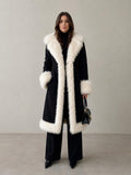 Women’s Black Penny Lane Coat with Cream Fur Trim and Statement Collar