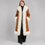 Women Penny Lane Coat with Mongolian Fur Trim