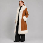 Women Penny Lane Coat with Mongolian Fur Trim