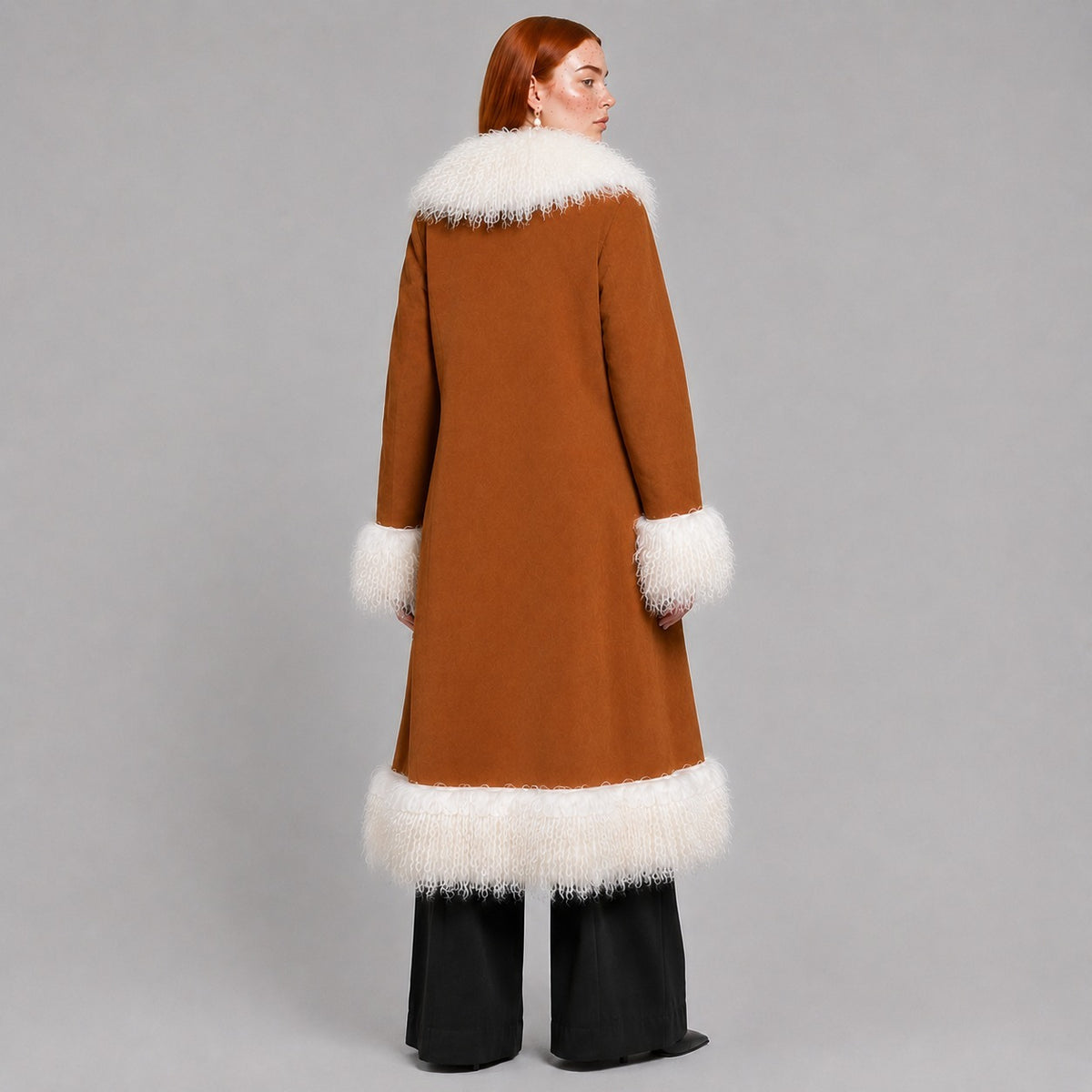 Women Penny Lane Coat with Mongolian Fur Trim