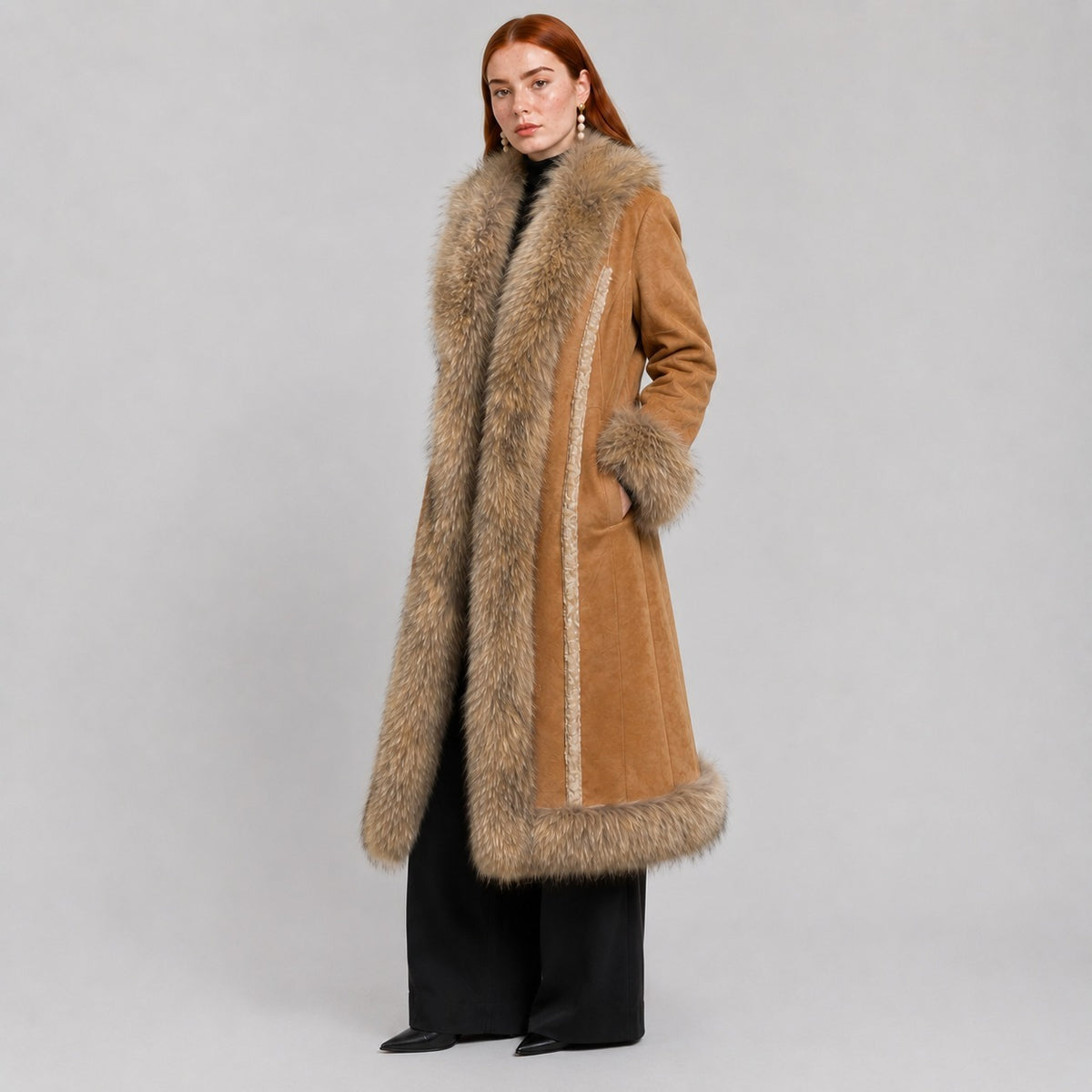 Penny Lane Coat with Fox Fur Trim