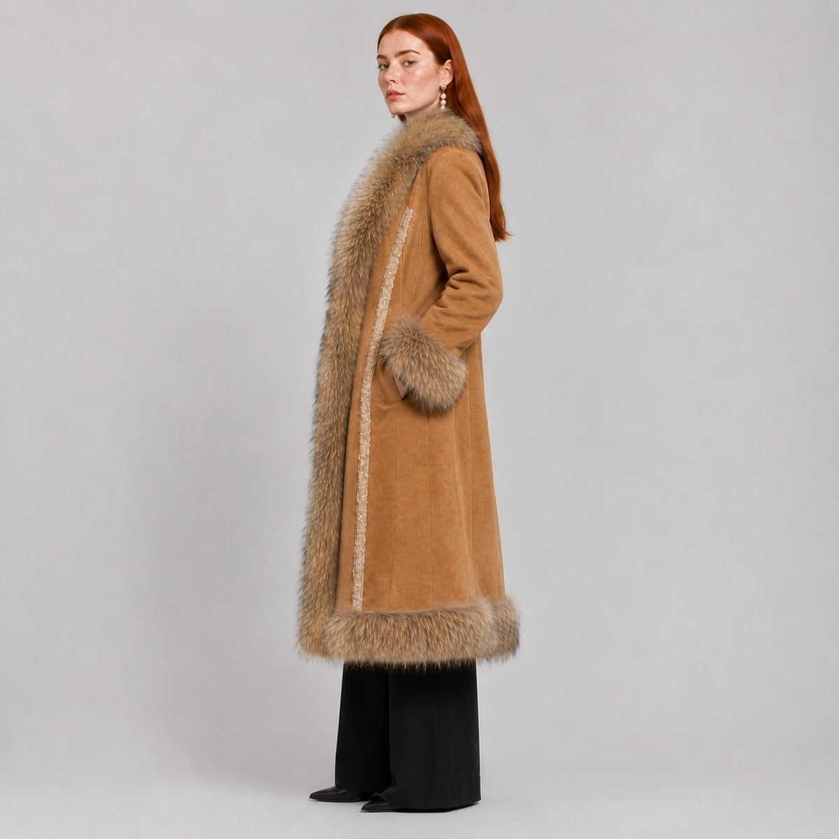 Penny Lane Coat with Fox Fur Trim