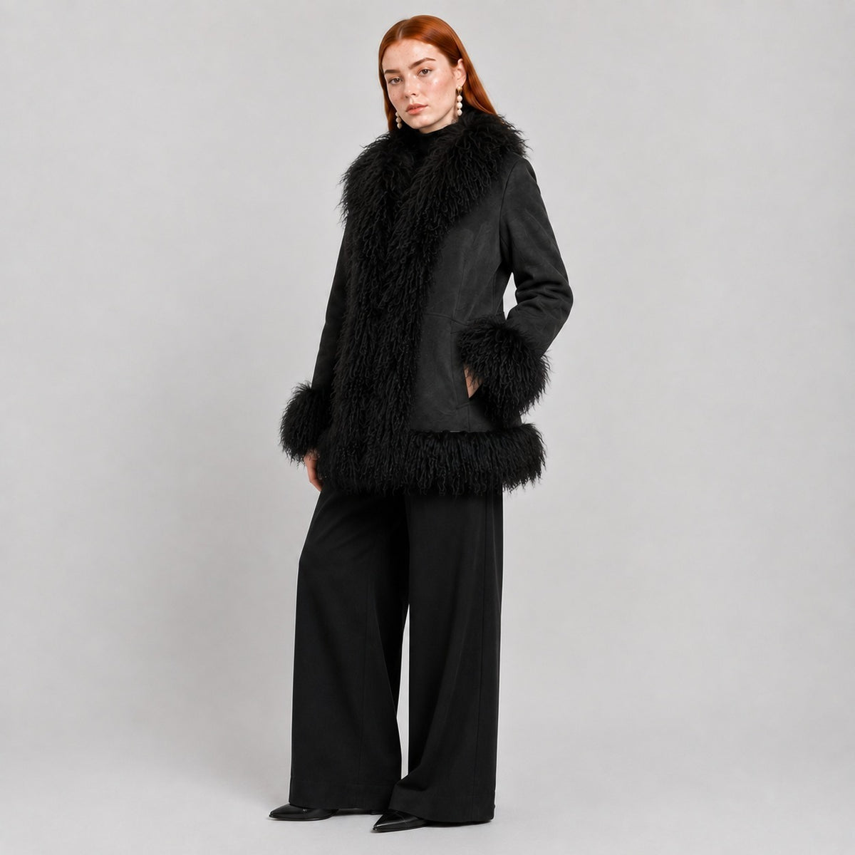 Penny Lane Jacket with Mongolian Fur Trim