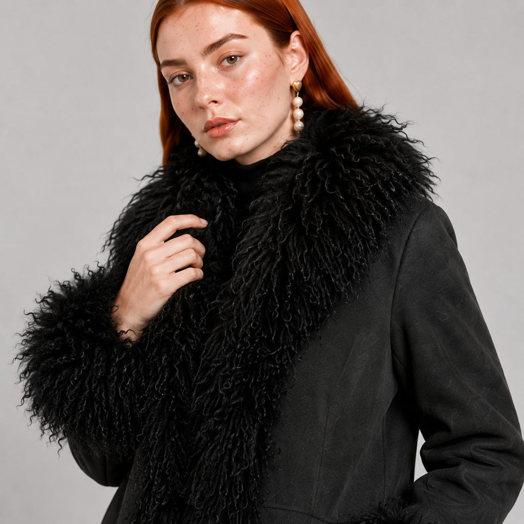 Penny Lane Jacket with Mongolian Fur Trim