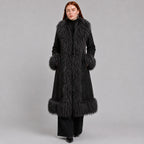 Full-Length Penny Lane Coat with Mongolian Fur Trim