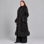 Full-Length Penny Lane Coat with Mongolian Fur Trim