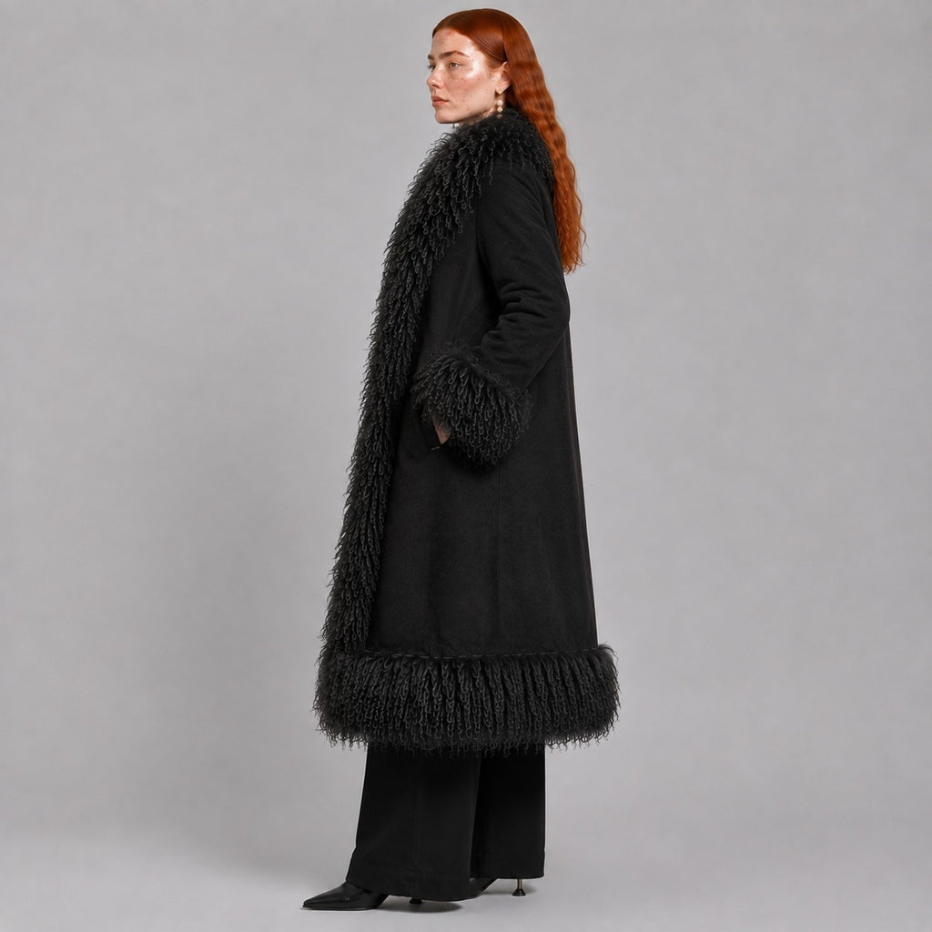 Full-Length Penny Lane Coat with Mongolian Fur Trim
