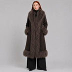 Full-Length Brown Penny Lane Coat with Mongolian Fur Trim