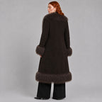Full-Length Brown Penny Lane Coat with Mongolian Fur Trim