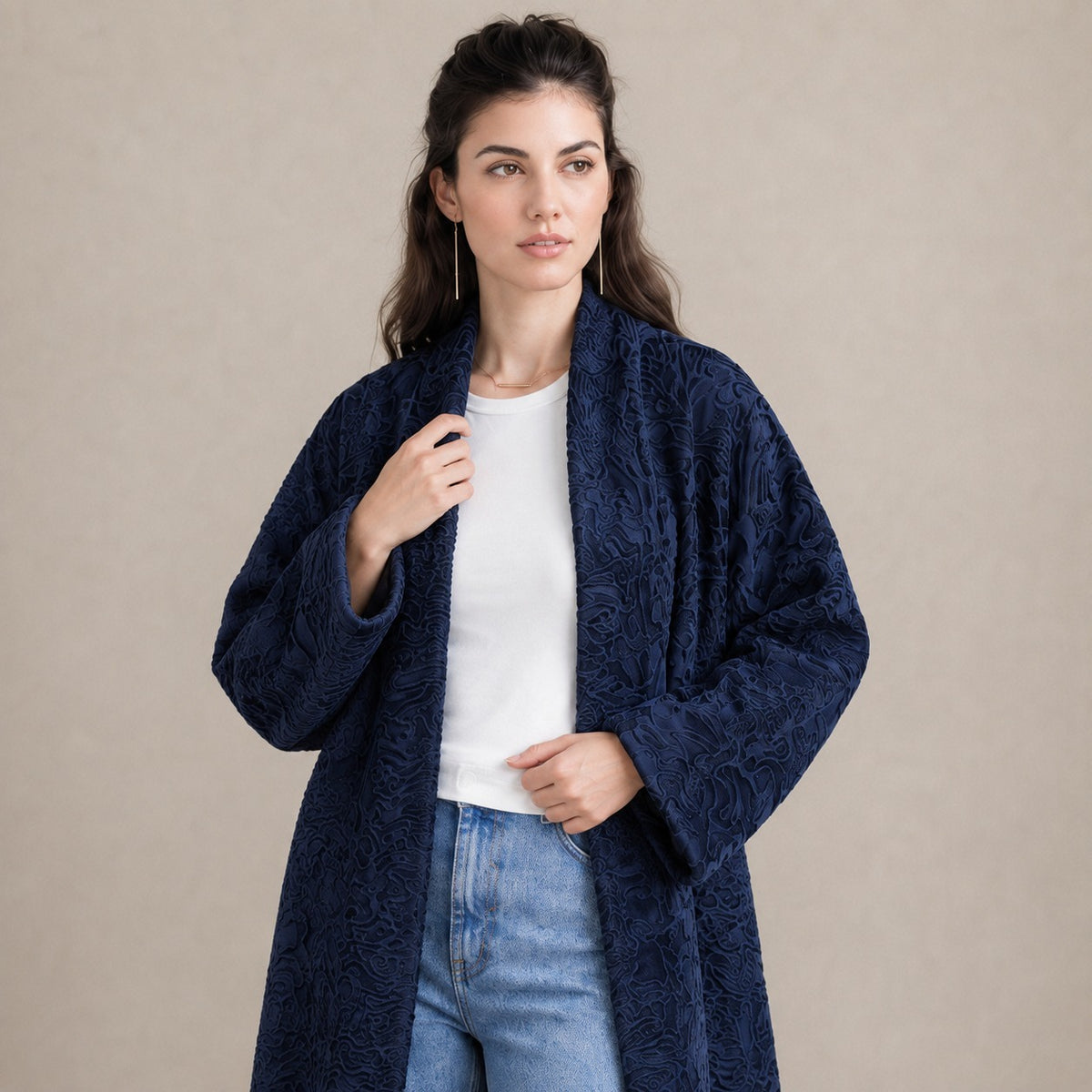 Women's Navy Swakara Fur Wrap Coat