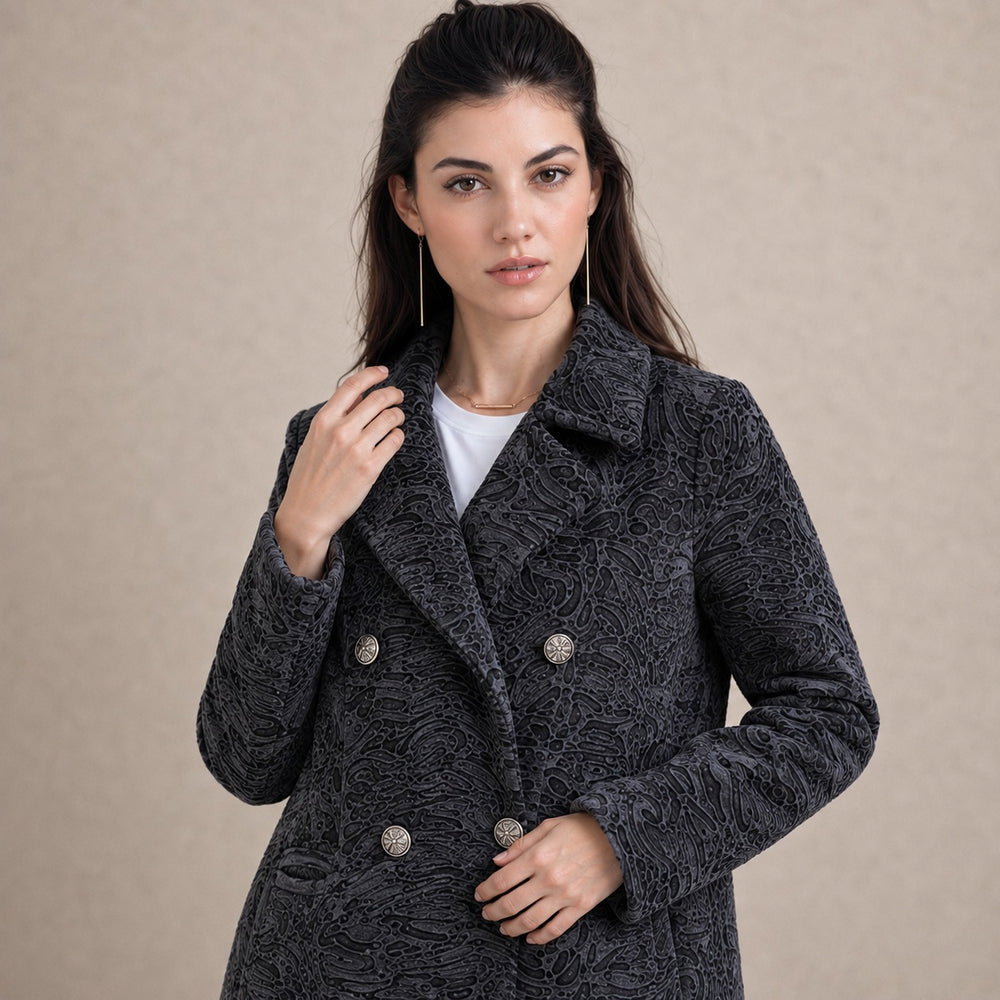 Women's Charcoal Swakara Fur Coat with Double-Breasted Closure