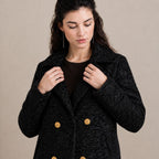 Women's Black Swakara Fur Coat with Gold Buttons