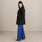 Women's Black Swakara Fur Coat with Gold Buttons