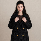 Women's Black Swakara Fur Coat with Gold Buttons