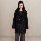Women's Black Swakara Fur Coat with Gold Buttons