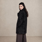 Women's Black Swakara Fur Coat with Gold Buttons