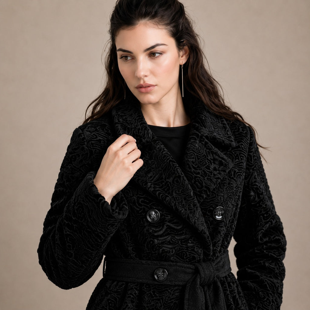 Women's Full-Length Black Swakara Fur Trench Coat