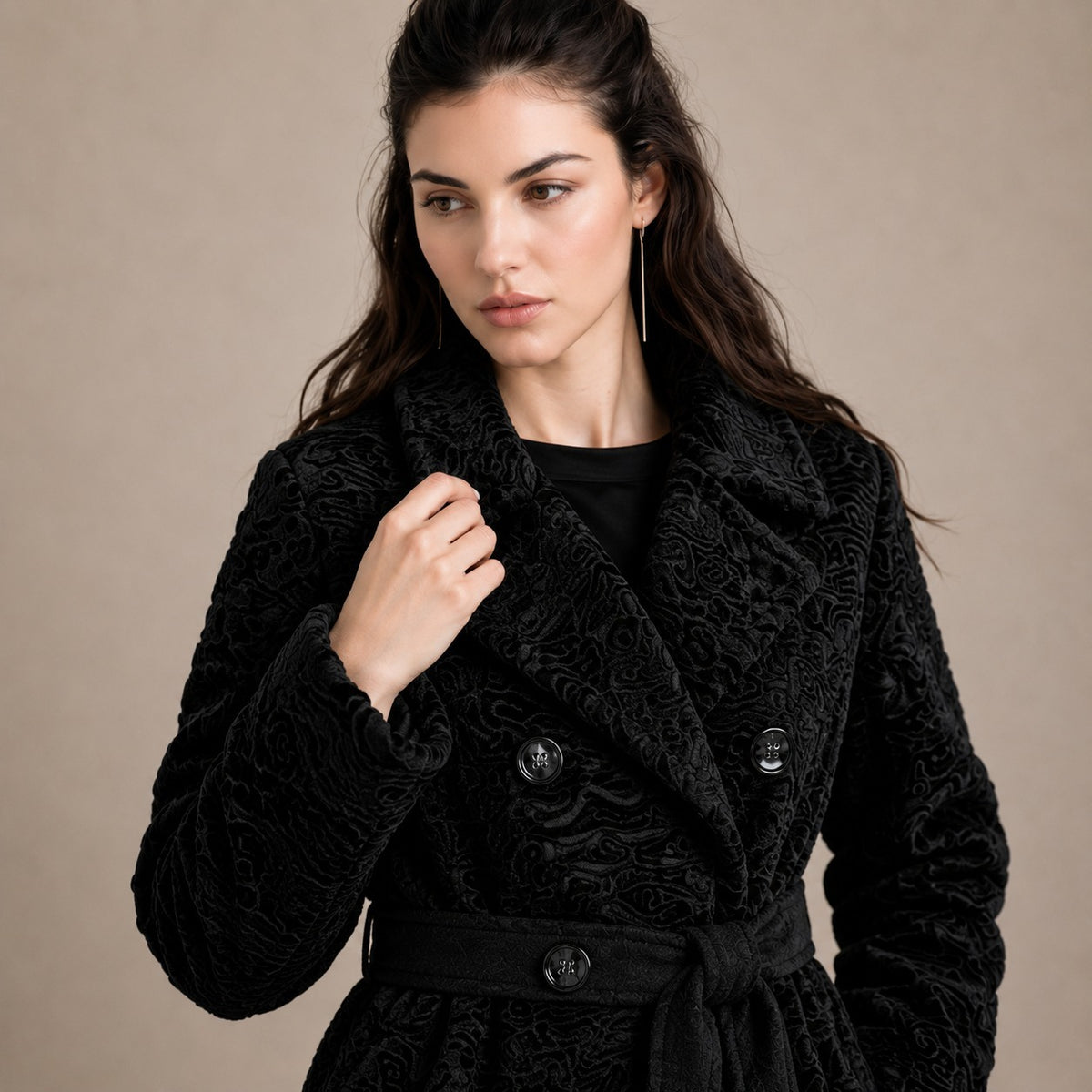 Women's Full-Length Black Swakara Fur Trench Coat