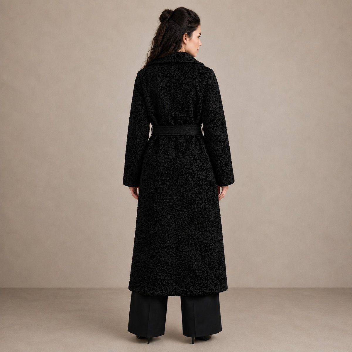 Women's Full-Length Black Swakara Fur Trench Coat