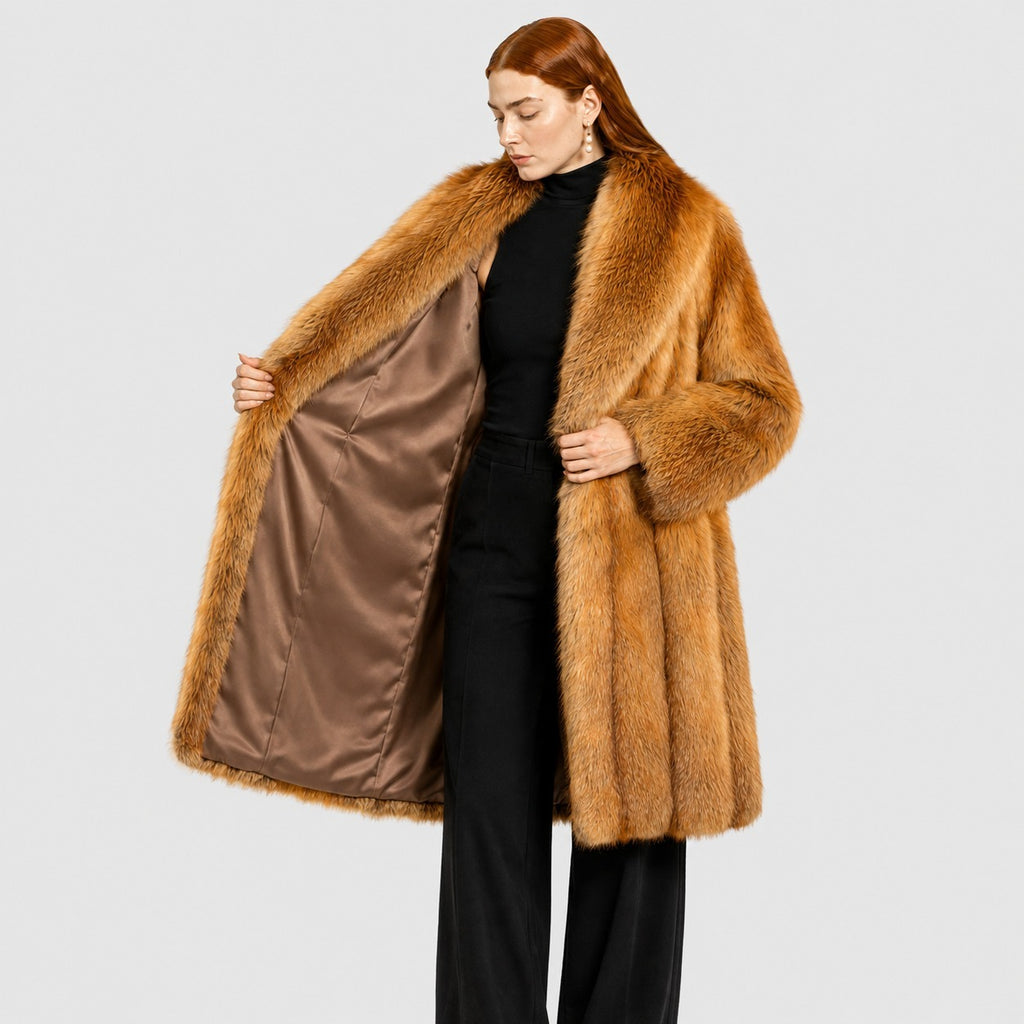 Women's Red Fox Fur Coat with Shawl Collar