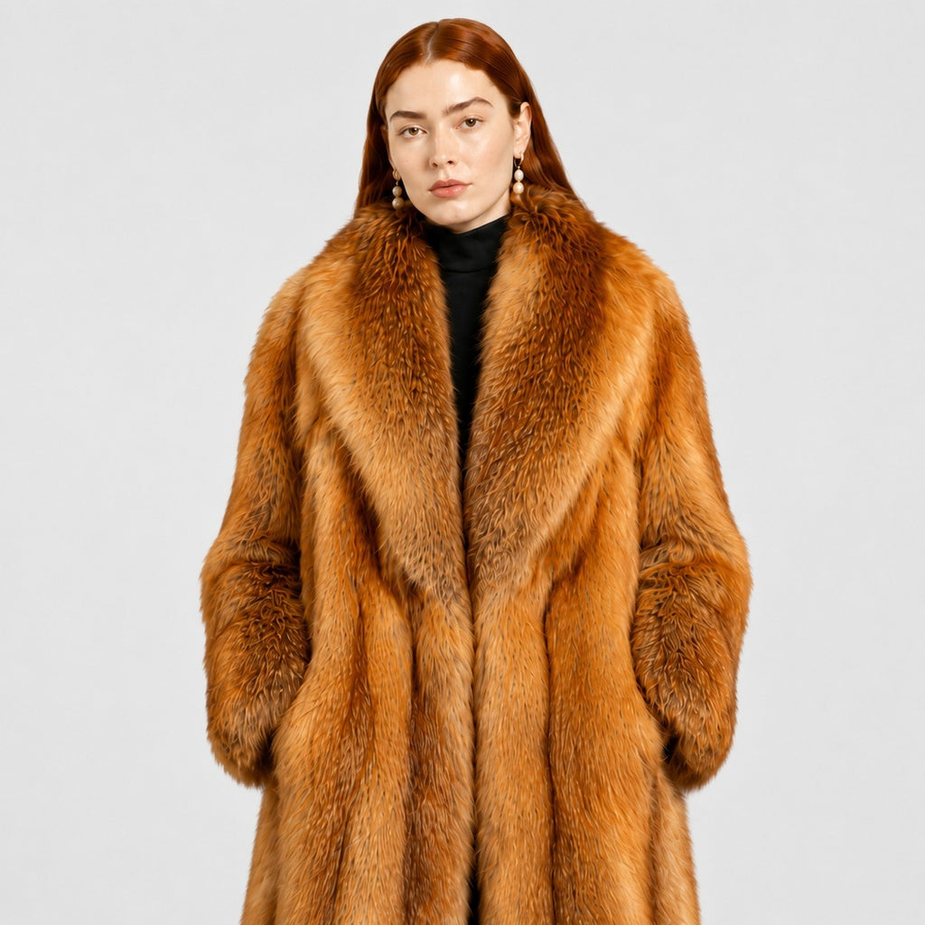 Women's Red Fox Fur Coat with Shawl Collar