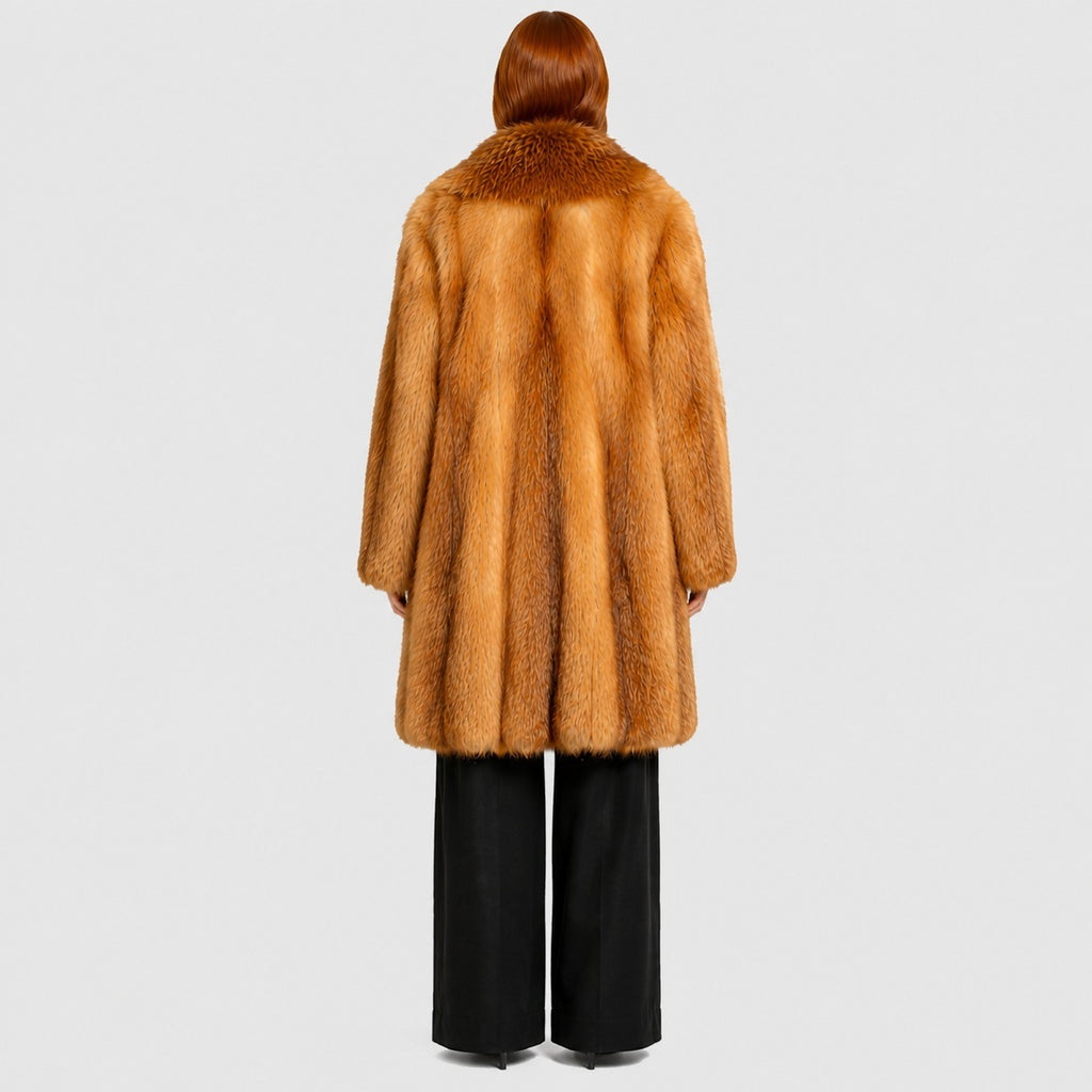 Women's Red Fox Fur Coat with Shawl Collar