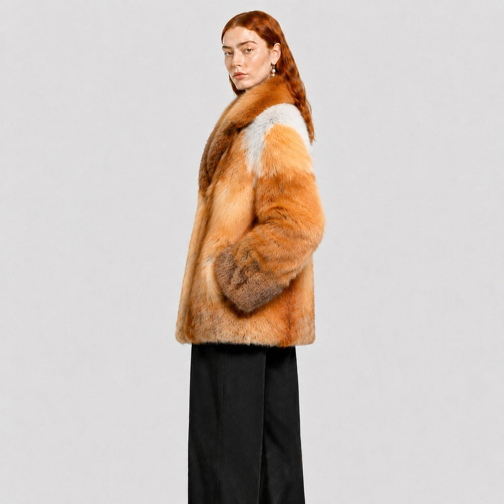 Women's Cropped Red Fox Fur Jacket with Natural Marking
