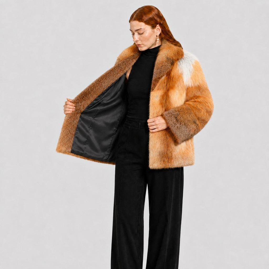 Women's Cropped Red Fox Fur Jacket with Natural Marking