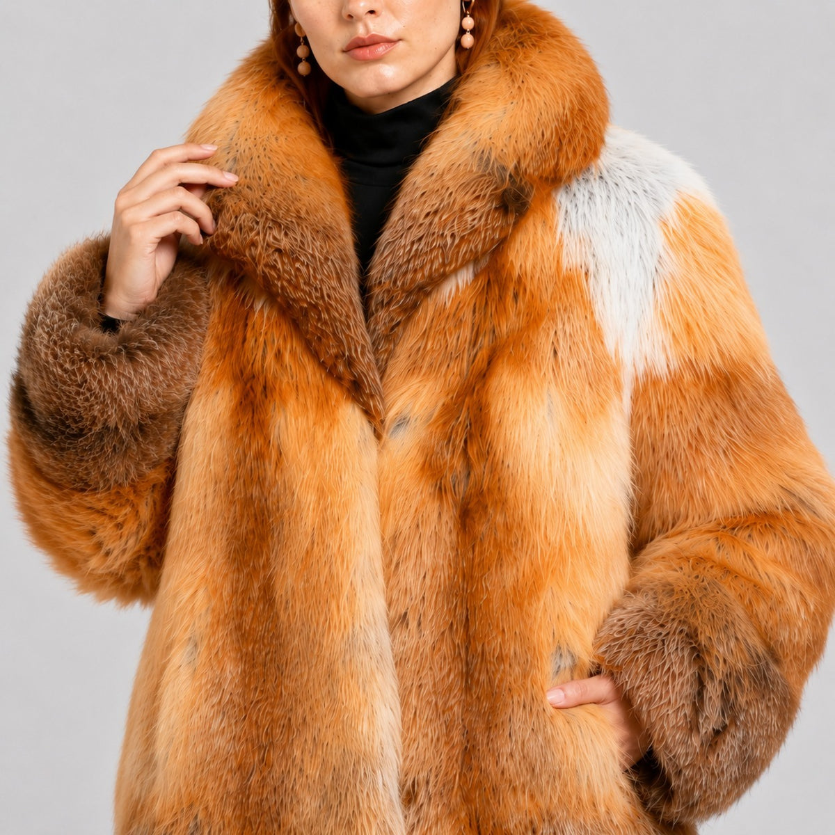 Women's Cropped Red Fox Fur Jacket with Natural Marking