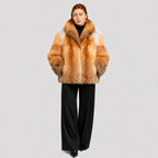 Women's Cropped Red Fox Fur Jacket with Natural Marking