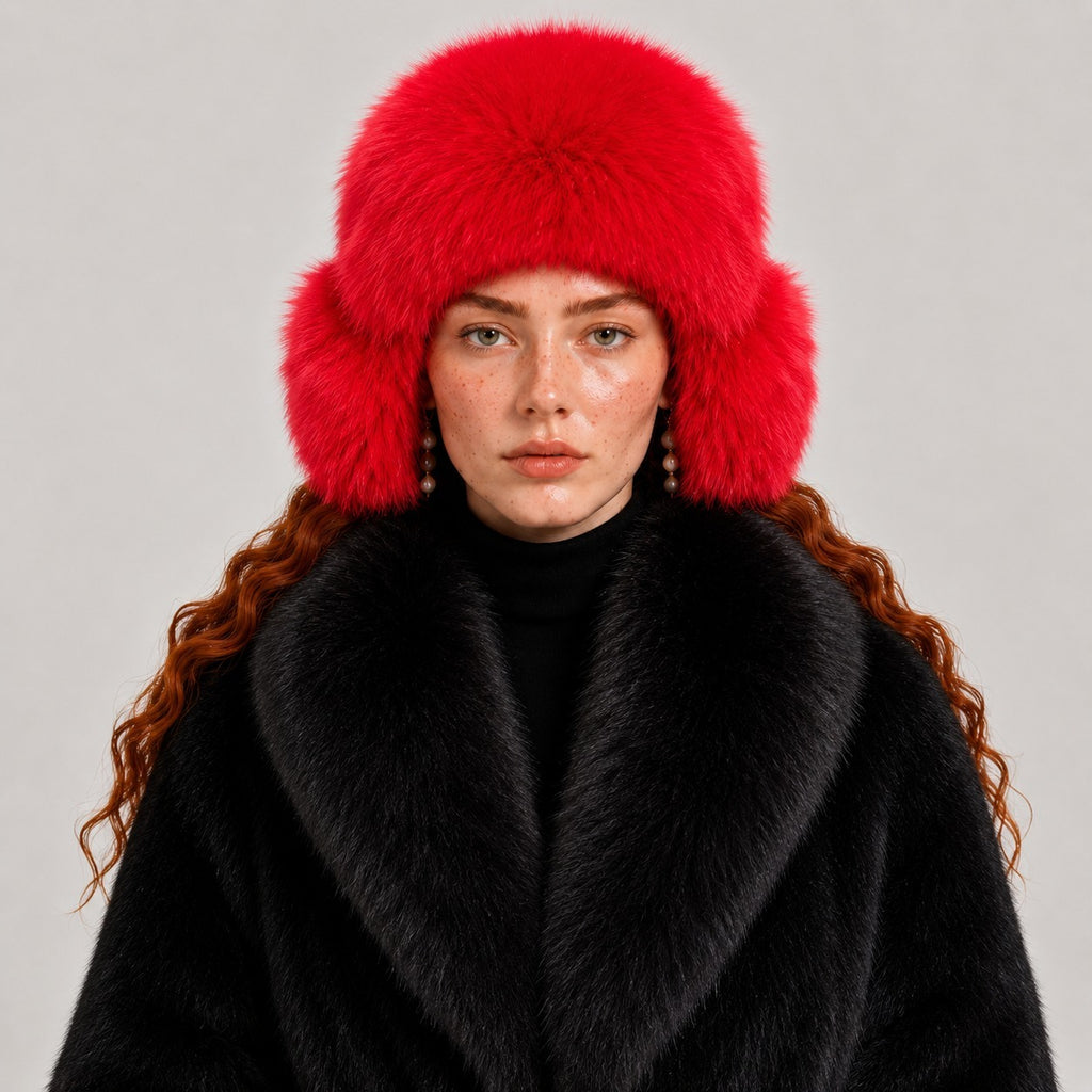 Fox Fur Trapper Hat with Ear Flaps – Scarlet Red | Pellusso