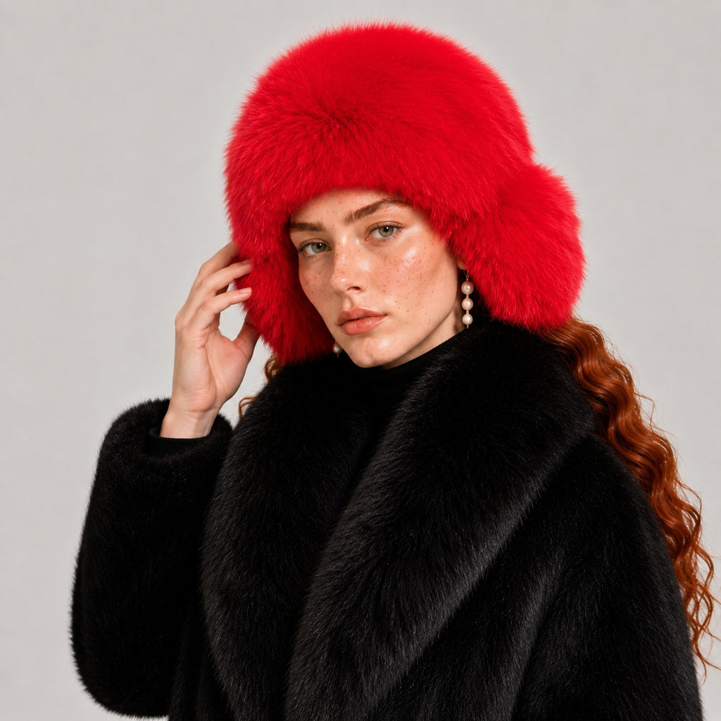 Fox Fur Trapper Hat with Ear Flaps – Scarlet Red | Pellusso