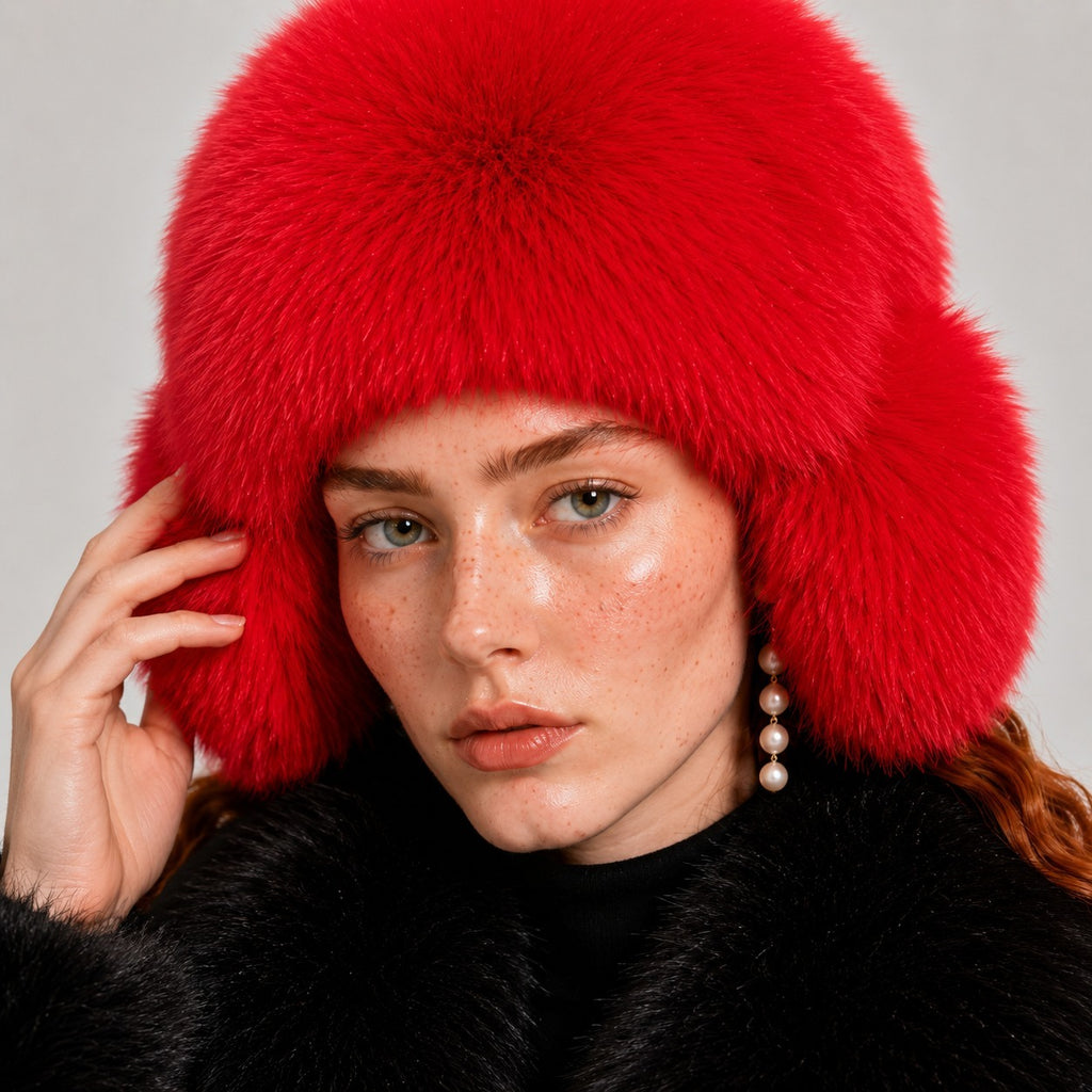 Fox Fur Trapper Hat with Ear Flaps – Scarlet Red | Pellusso
