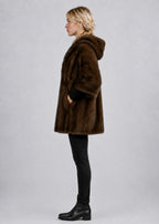 Hooded Mink Fur Swing Coat in Chestnut Brown | Pellusso