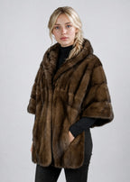 Hooded Mink Fur Swing Coat in Chestnut Brown | Pellusso