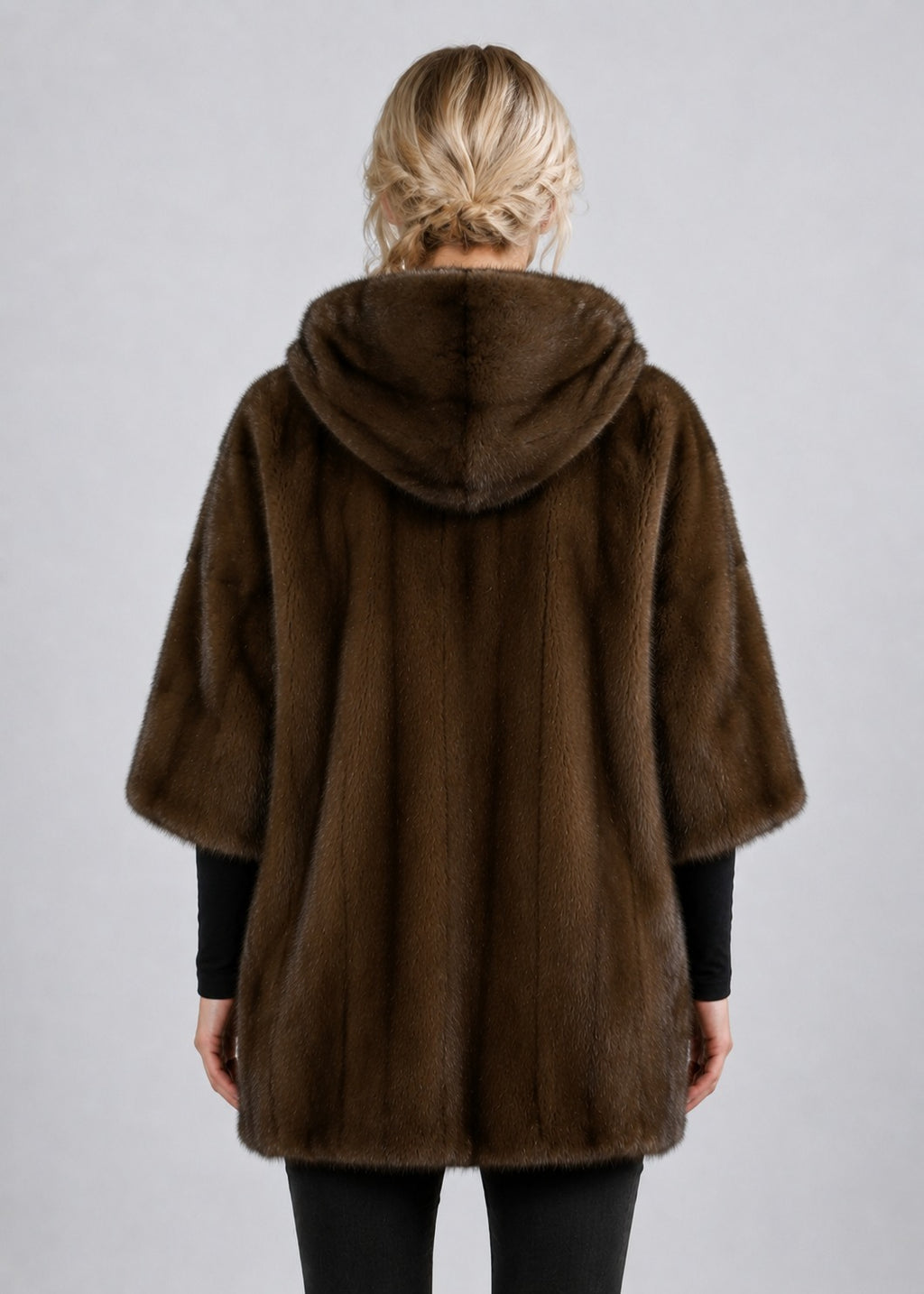 Hooded Mink Fur Swing Coat in Chestnut Brown | Pellusso