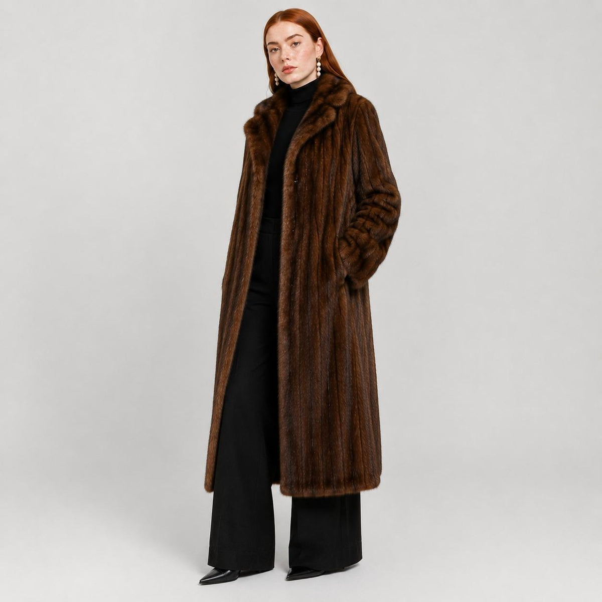 Long Brown Mink Coat for Women | Real Mink Fur Coat | Pellusso