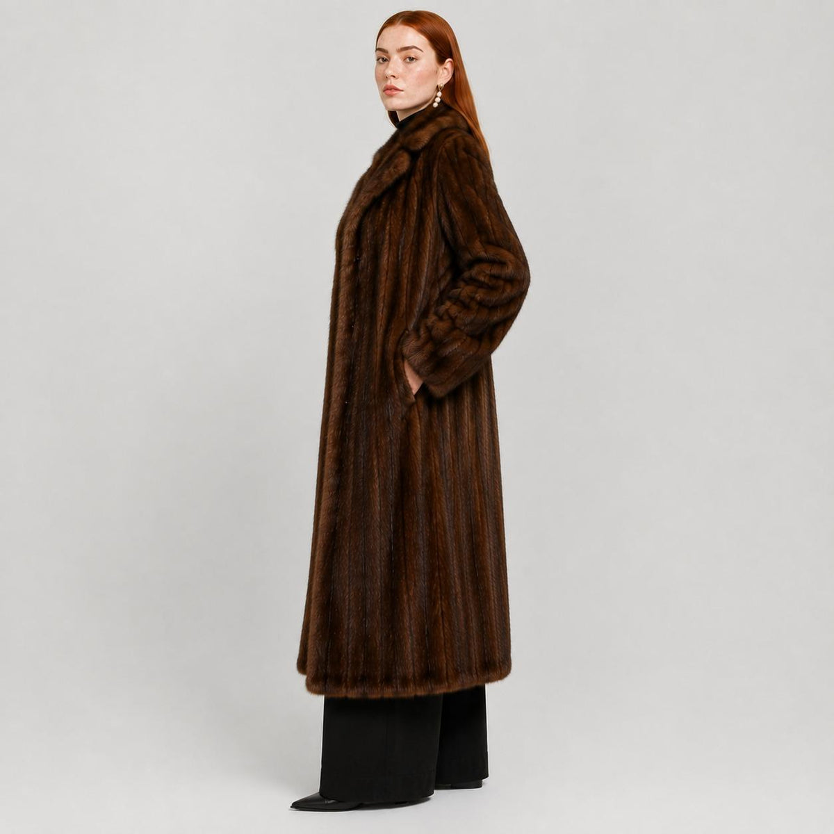 Long Brown Mink Coat for Women | Real Mink Fur Coat | Pellusso